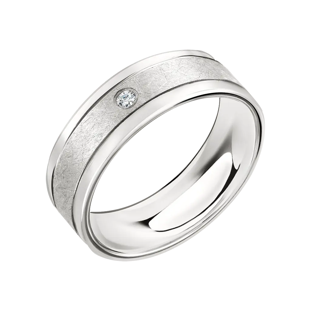 Artikelbild 1 des Artikels “Trauring „Matt mit Rille und Stein“ aus 925 Silber mit Zirkonia, Breite 6,0 mm “