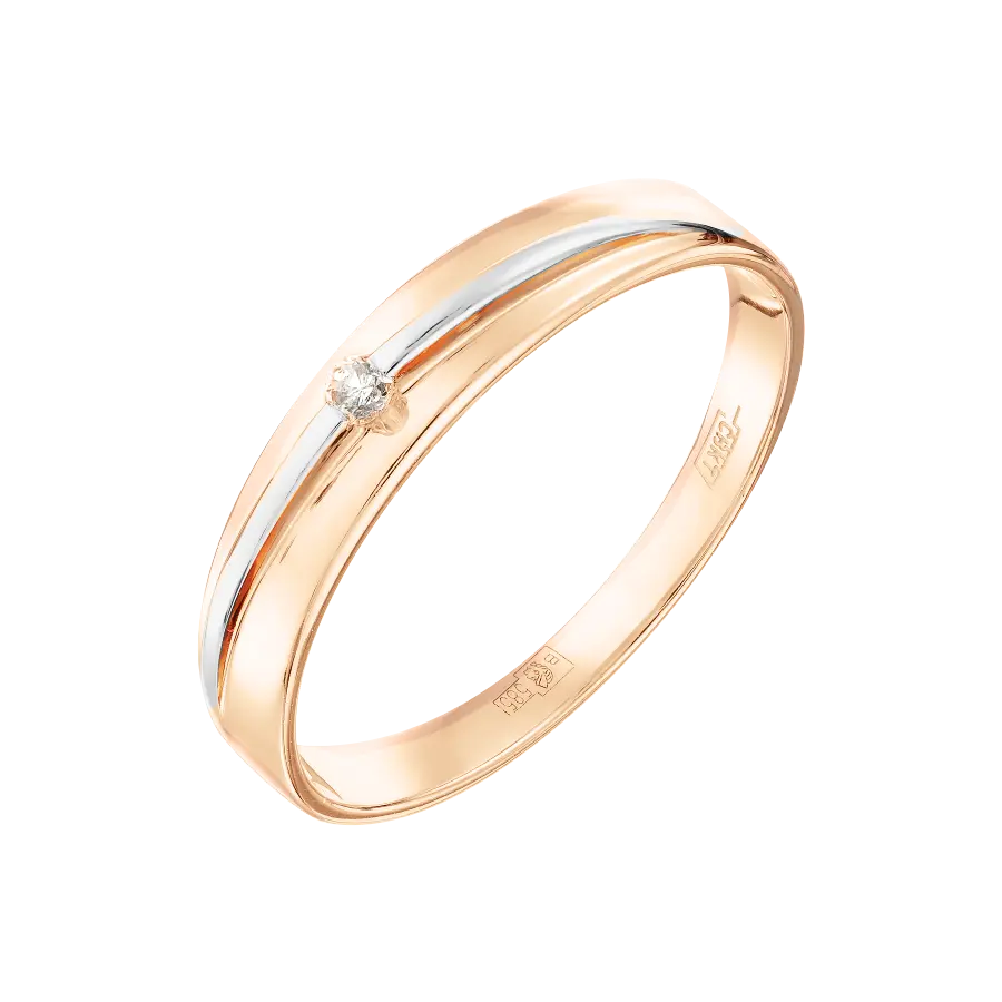 Artikelbild 1 des Artikels “Trauring „Mit Weißgoldstreifen und Stein“ aus 585 Bicolor-Gold mit Brillanten “