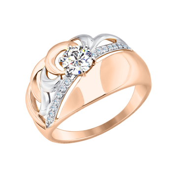Lady´s ring in red gold of 585 assay value with zirconia 