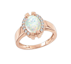 Damenring aus Rotgold 585° mit Opal, Zirkonia 