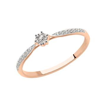 Lady´s ring in red gold of 585 assay value with diamonds 