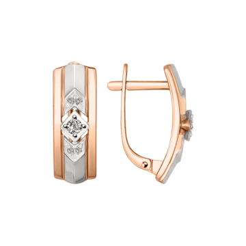 Earrings in red and white gold of 585 assay value with diamonds 
