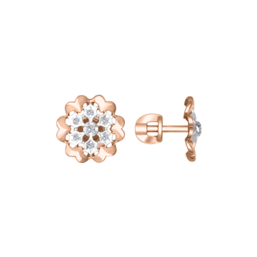 Earrings in red gold of 585 assay value with diamonds 