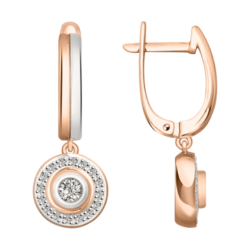 Earrings in red and white gold of 585 assay value with diamonds 