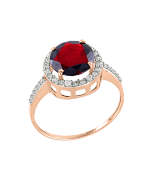 Damenring aus Rotgold 585° mit Granat, Zirkonia 