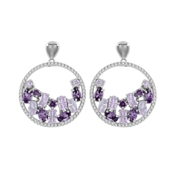 Серебряные серьги 925 пробы, вставка Циркон, Аметист 