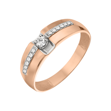 Lady´s ring in red gold of 585 assay value with diamonds 
