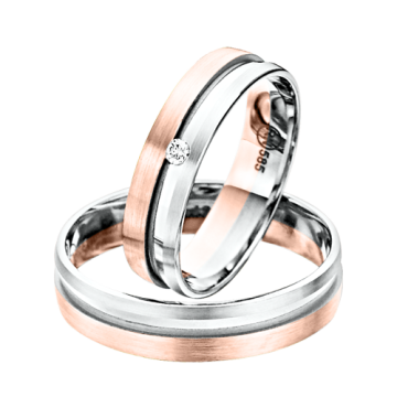 Wedding ring in red and white gold of 585 assay value with diamonds 