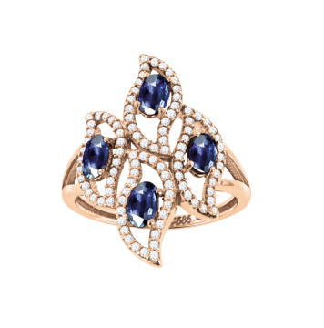 Lady´s ring in red gold of 585 assay value with sapphire HTS, zirconia 