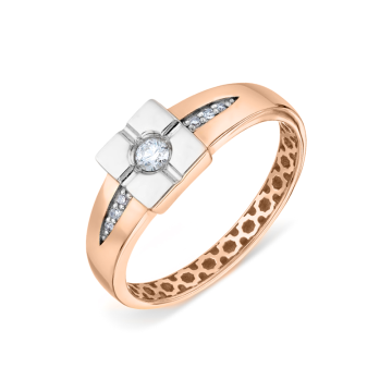 Lady´s ring in red and white gold of 585 assay value with diamonds 