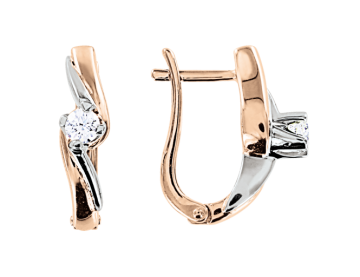 Earrings in red and white gold of 585 assay value with diamonds 