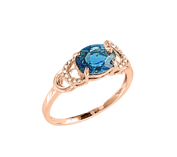 Rotgold 585° Damenring mit Brillanten, London Topas 