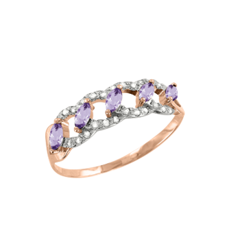 Lady´s ring in red gold of 585 assay value with zirconia, amethyst 