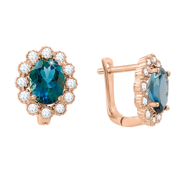 Ohrringe aus Rotgold 585° mit London Topas, Zirkonia 