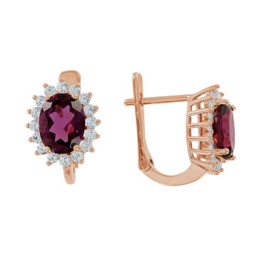 Ohrhänger aus Rotgold 585° mit Zirkonia, Rhodolite 
