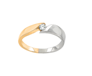 Lady´s ring in yellow and white gold of 585 assay value with diamonds 