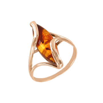 Кольцо женское из красного золота 585 пробы. Вставка: янтарь 