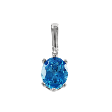Pendant in white gold of 585 assay value with diamonds and blue topaz 