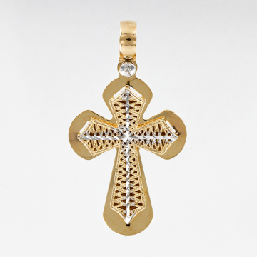 Cross made from yellow and white gold of 585 assay value 