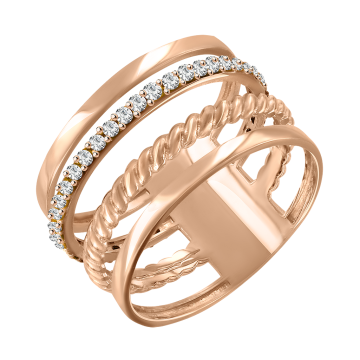 Lady´s ring in red gold of 585 assay value with zirconia 