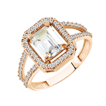Lady´s ring in red gold of 585 assay value with zirconia 