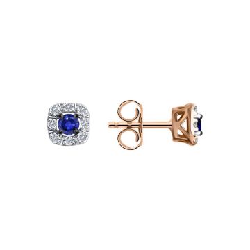 Earrings in red gold of 585 assay value with diamonds and sapphire 
