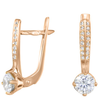 Серьги из красного золота 585 пробы с фианитами 