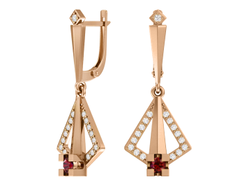 Ohrringe aus Rotgold 585° mit Granat, Zirkonia 