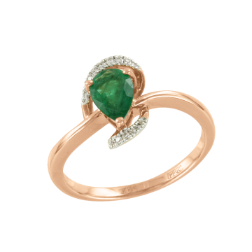 Lady´s ring in red gold of 585 assay value with diamonds and emeralds 