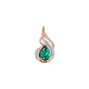 Pendant in red gold of 585 assay value with diamond and emerald 