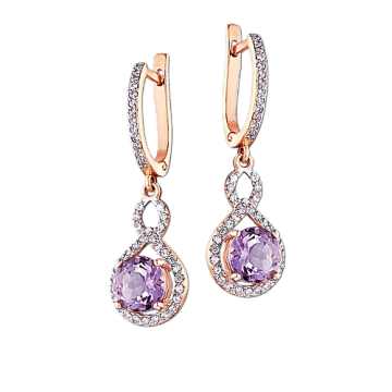 Ohrringe aus Rotgold 585° mit Amethyst, Zirkonia 