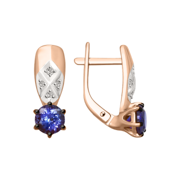 Ohrringe aus Rotgold 585° mit Tansanit, Brillanten 
