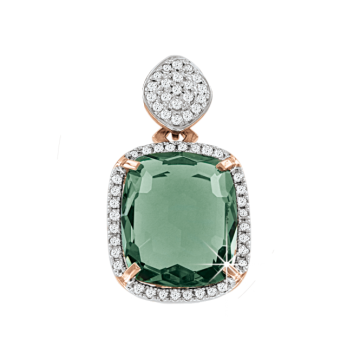 Pendant in red gold of 585 assay value with diamond and quartz 