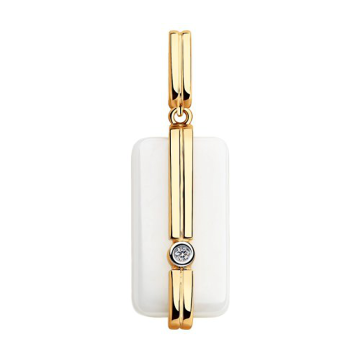 Pendant in red gold of 585 assay value with diamond, white ceramic 