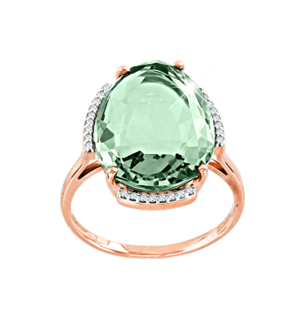 Lady´s ring in red gold of 585 assay value with zirconia, quartz 