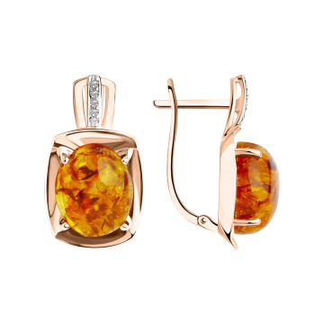 Ohrringe aus Rotgold 585° mit echte Bernstein und Zirkonia 