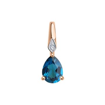 Anhänger aus Rotgold 585° mit London blau Topas, Brillanten 