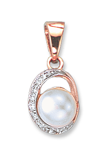 Anhänger aus Rotgold 585° mit Zirkonia und echte Perle 