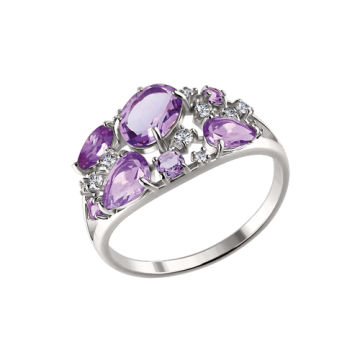 Silver ring with zirconia and amethyst 