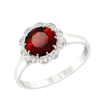 Женское серебряное кольцо 925 пробы. Вставка: фианиты, гранат 