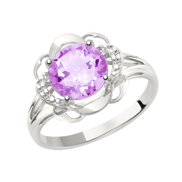 Серебряное кольцо. Вставка: фианиты и аметист 