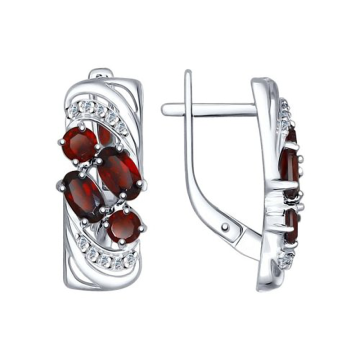Серебряные серьги 925 пробы, вставка Циркон и Гранат 