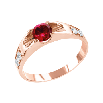 Lady´s ring in red gold of 585 assay value with zirconia, ruby HTS 
