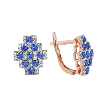 Серьги из красного золота 585 пробы с фианитами и сапфиром 