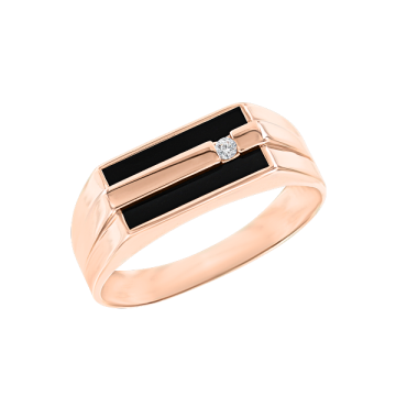 Herrenring aus Rotgold 585° mit Onyx, Zirkonia 