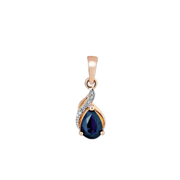 Pendant in red gold of 585 assay value with diamond and sapphire 