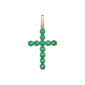 Pendant - crosst in red gold of 585 assay value with emerald 