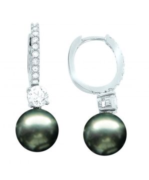 Ohrhänger aus 925er Sterling Silber mit schwarzem Perlen und Zirkonia 