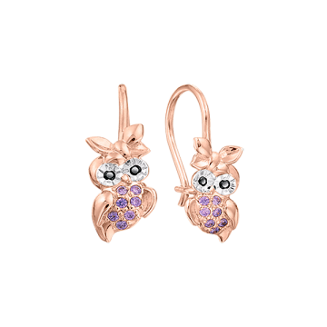 Infant earrings in red gold of 585 assay value (14ct) with zirconia 