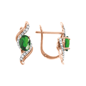 Earrings in red gold of 585 assay value with diamonds and emeralds 